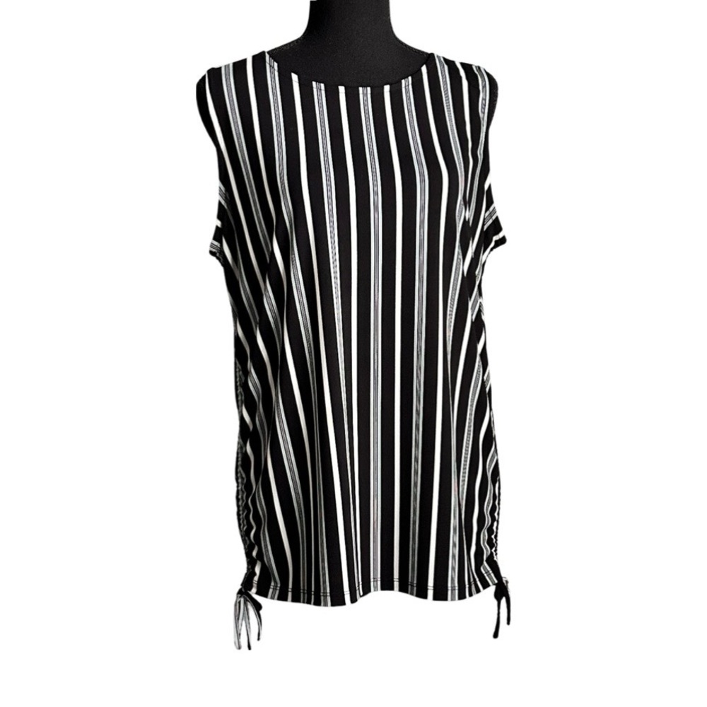 Ann Taylor Factory Sleeveless Blue, Black and White Strip Tank Top